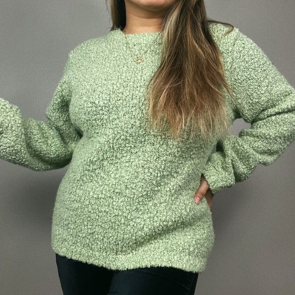 green boucle pullover sweater - Picture 1 of 8